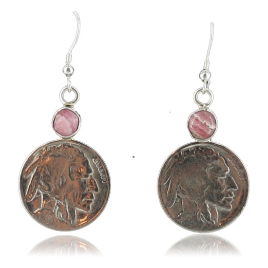 Vintage Style OLD INDIAN HEADCertified Authentic Navajo .925 Sterling Silver Pink Agate Native American Earrings 370925394877