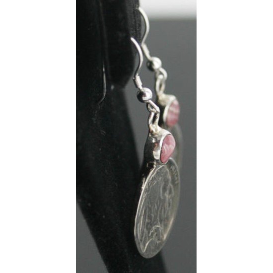 Vintage Style OLD INDIAN HEADCertified Authentic Navajo .925 Sterling Silver Pink Agate Native American Earrings 370925394877