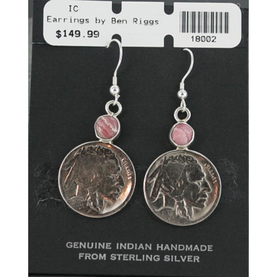 Vintage Style OLD INDIAN HEADCertified Authentic Navajo .925 Sterling Silver Pink Agate Native American Earrings 370925394877