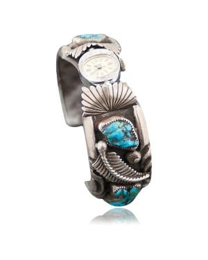 Vintage Style Toadlena Old Pawn Navajo Sterling Turquoise Heavy Native American Watch 251087128694