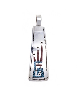 Water Feather .925 Starling Silver Certified Authentic Handmade Navajo Native American Natural Turquoise Coral Pendent  24541-6