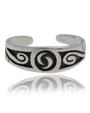 Water Wave .925 Sterling Silver Certified Authentic Hopi Native American Handmade Toe Ring 13235-2