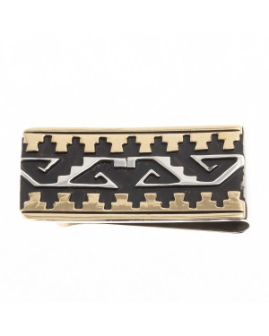 Water Wave Cloud 12kt Gold Filled .925 Sterling Silver Certified Authentic Handmade Navajo Native American Money Clip 24536-3