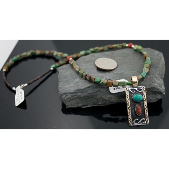 Wave 12kt Gold Filled Handmade Turquoise and Jasper .925 Sterling Silver Certified Authentic Navajo Native American Necklace 370801014473
