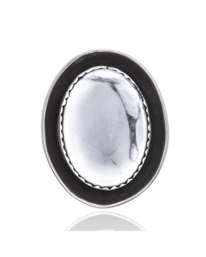 White Howlite .925 Sterling Silver Certified Authentic Navajo Native American Handmade Concho Button 24559