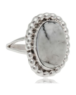 White Howlite .925 Sterling Silver Certified Authentic Navajo Native American Handmade Ring 26237