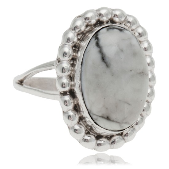 White Howlite .925 Sterling Silver Certified Authentic Navajo Native American Handmade Ring 26237