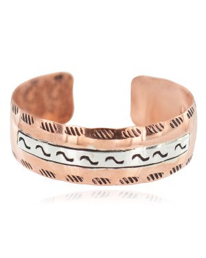 Wide Certified Authentic Navajo .925 Sterling Silver Handmade Native American Pure Copper Bracelet 92005-8