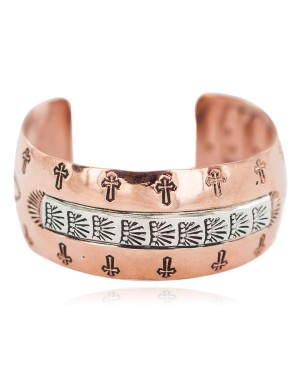 Wide Cross Certified Authentic Navajo .925 Sterling Silver Handmade Native American Pure Copper Bracelet 92006-5
