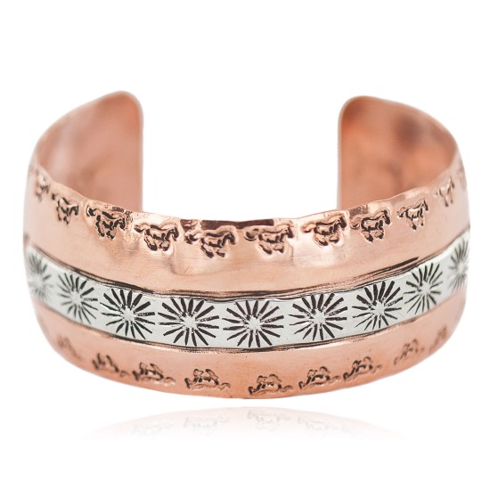 Wide Sun Horse Certified Authentic Navajo .925 Sterling Silver Handmade Native American Pure Copper Bracelet 92006-7